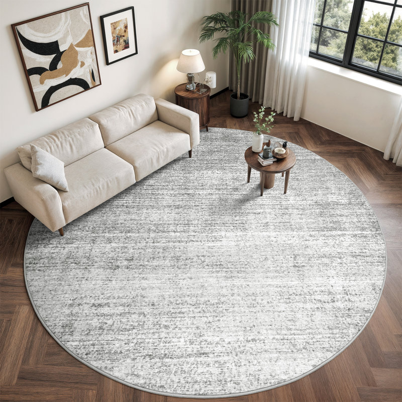 Vintage Striped Non Slip Washable Area Rug(Grey), Gray, Round 6' 