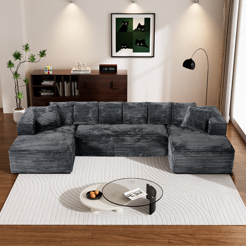Canapé modulaire surdimensionné avec coussins Adame Boneless Compression, Velours côtelé gris foncé, En form de U, Symétrique