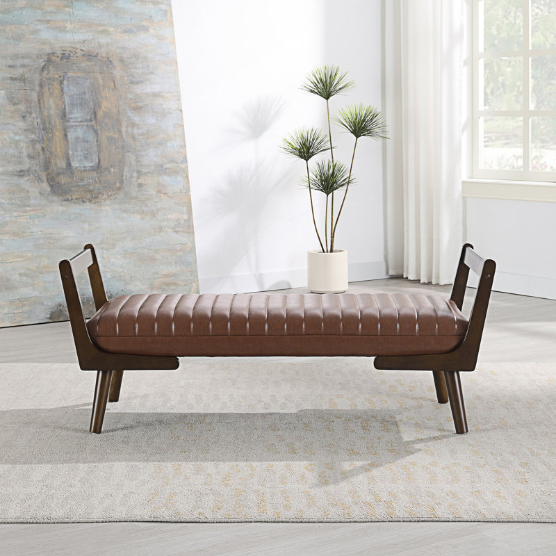 Banc Mid-Century, repose-pieds avec repose-pieds, Cognac