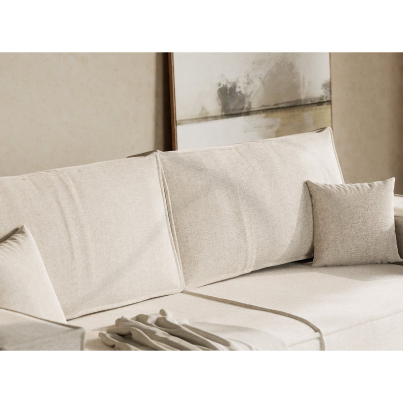 3 Seater Reclining Sofa with Storage, Cream Polyester