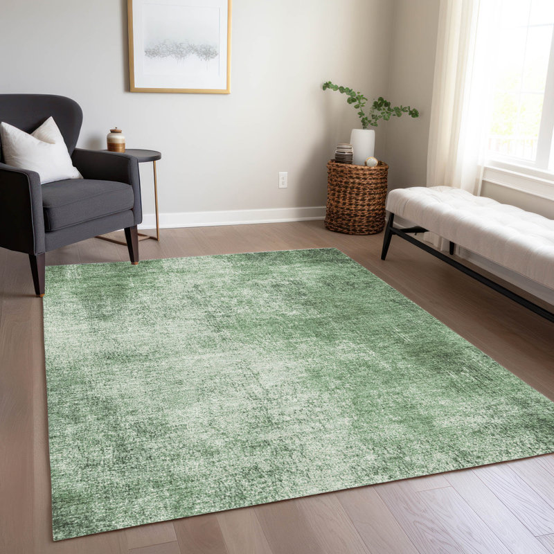 Tapis vert intérieur / extérieur lavable à la machine Xhevrie, Rectangle 9 pi x 12 pi