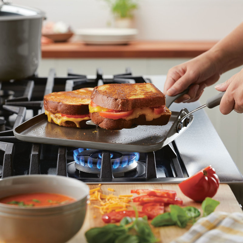 Gray Nonstick Aluminum Square Stovetop Griddle Pan, 11-Inch