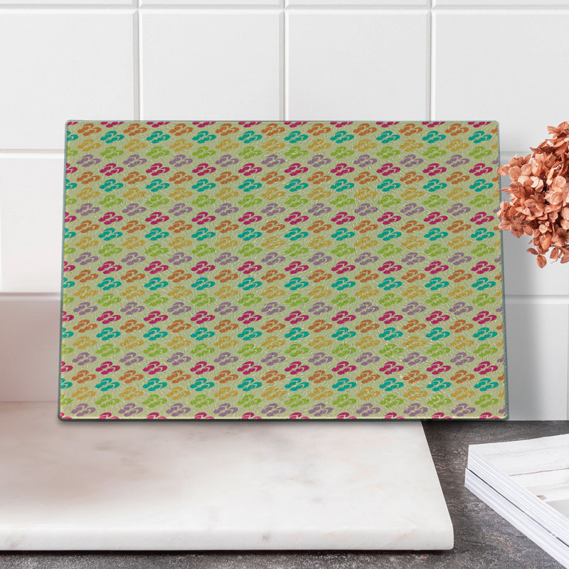 Ambesonne Flip Flop Tempered Glass Cutting Board Repeating Pattern Multicolor