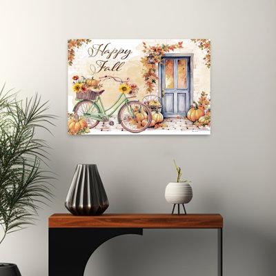 Happy Fall Bicycle Abstract Contemporary Sunflower Flower Landscape Art