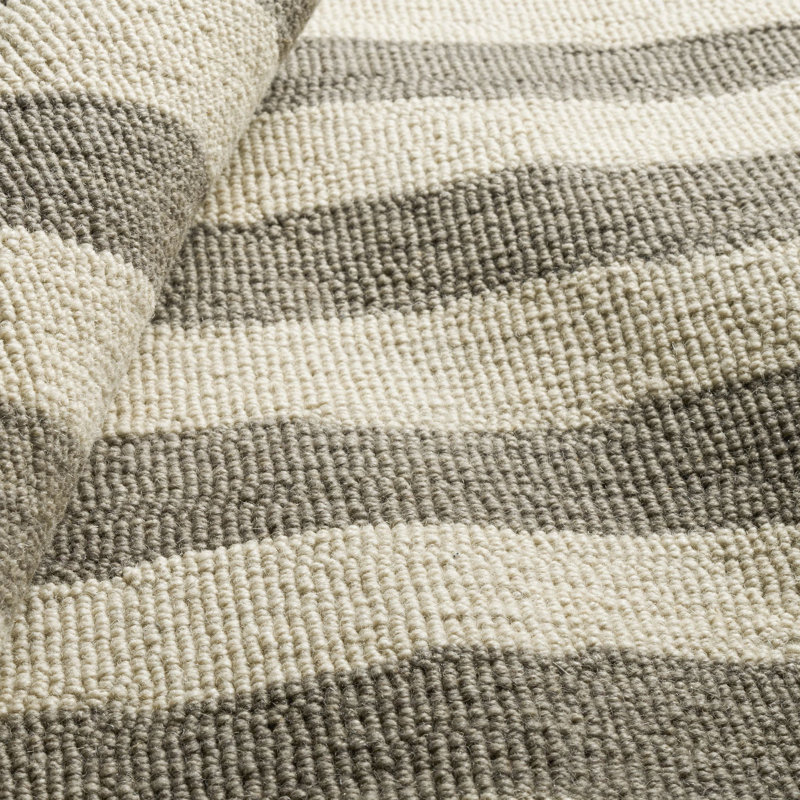 Silas Stripe Grey Hand Micro Hooked Wool Rug, Rectangle 9'6" x 13'6"