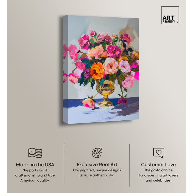 Bright Floral Abstract Canvas Art in Vibrant Colors, 15" x 10"