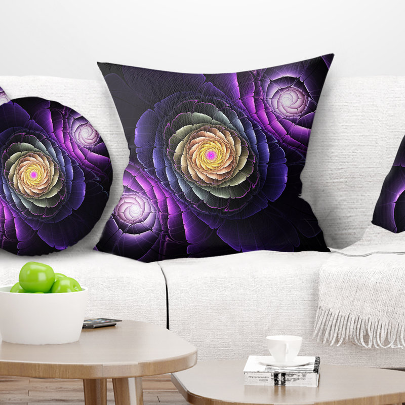 Oreiller d’art numérique à fleurs fractales, 16 po x 1 po, Coussin décoratif