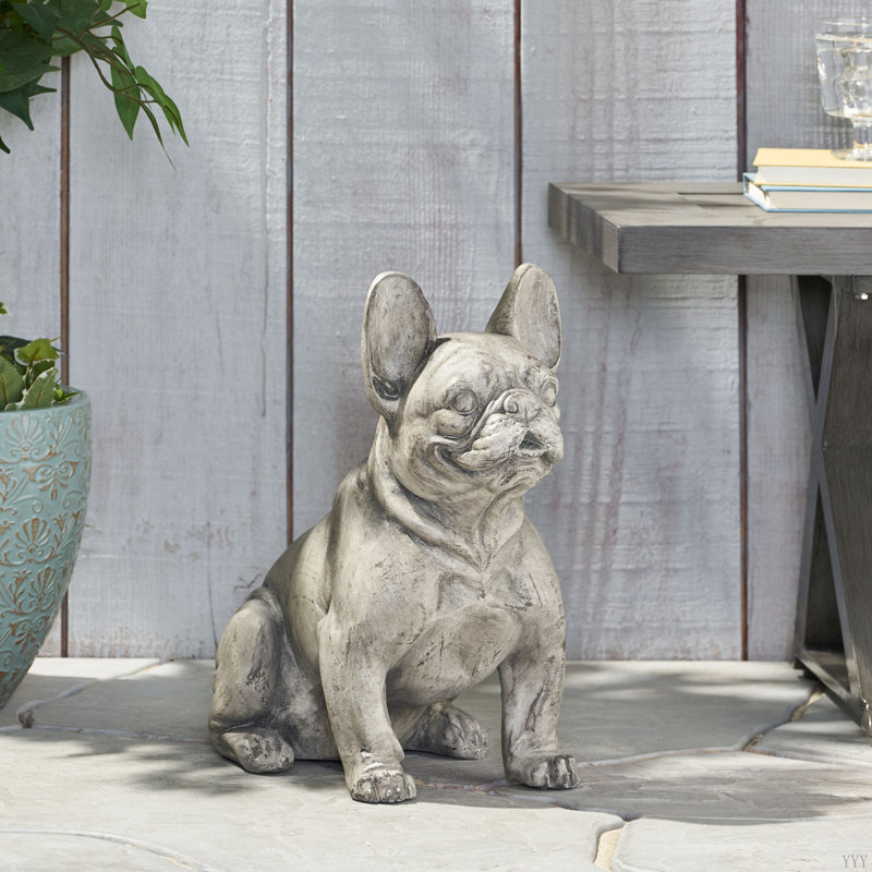 Statue de jardin bouledogue français Ohara, Pierre artificielle