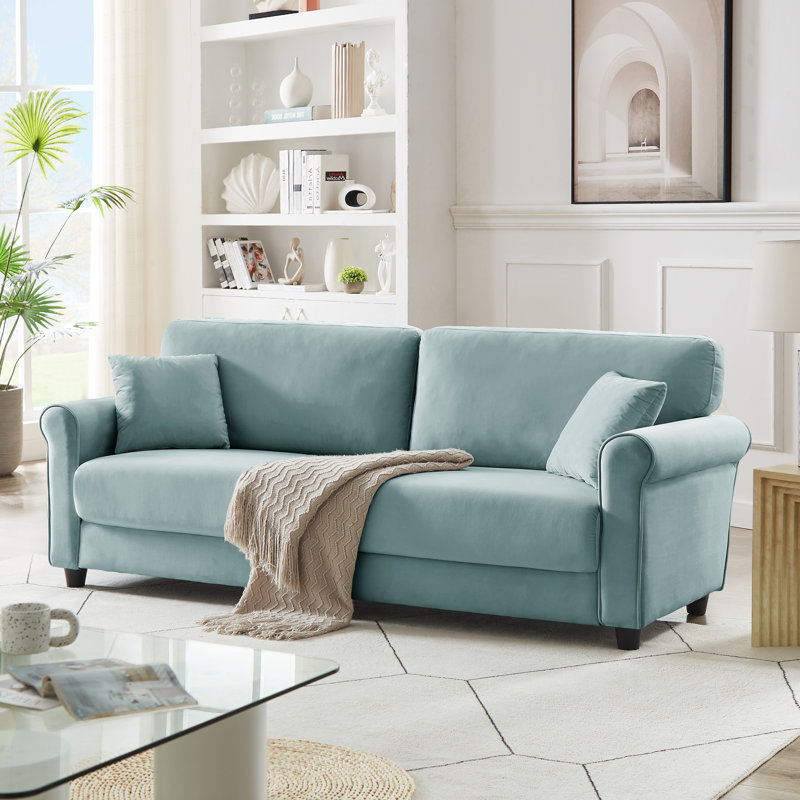 Luxurious 82.48'' Velvet Sofa in Aqua Blue