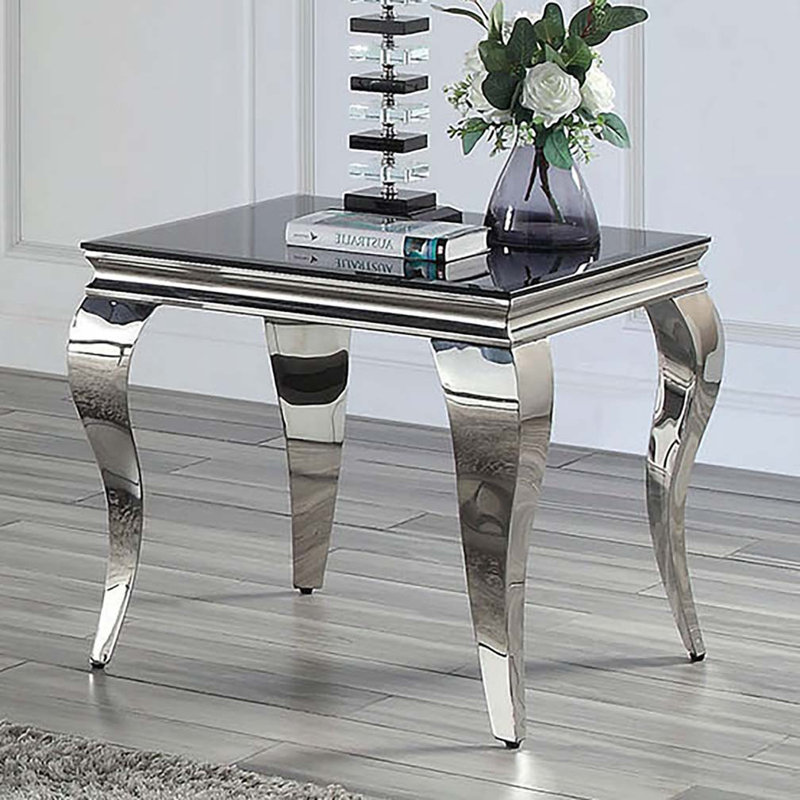 Table basse en verre avec pieds en métal, Noir