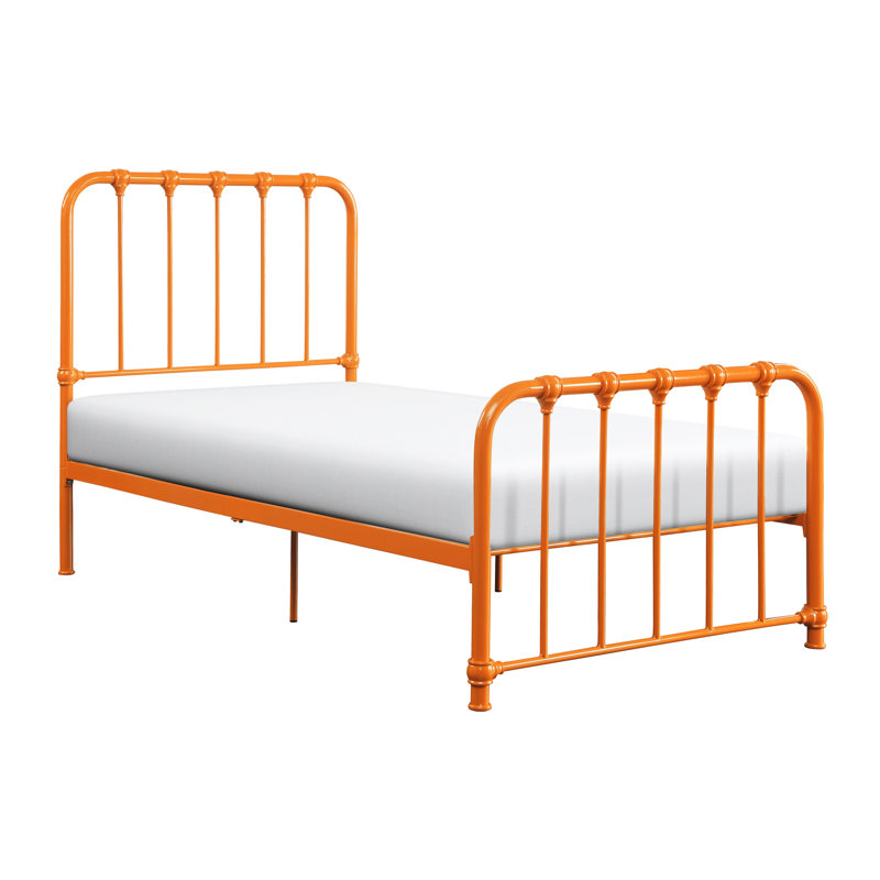 Lit simple en métal orange exquis, sans sommier, lit orange optionnel pour la chambre à coucher, ajout approprié