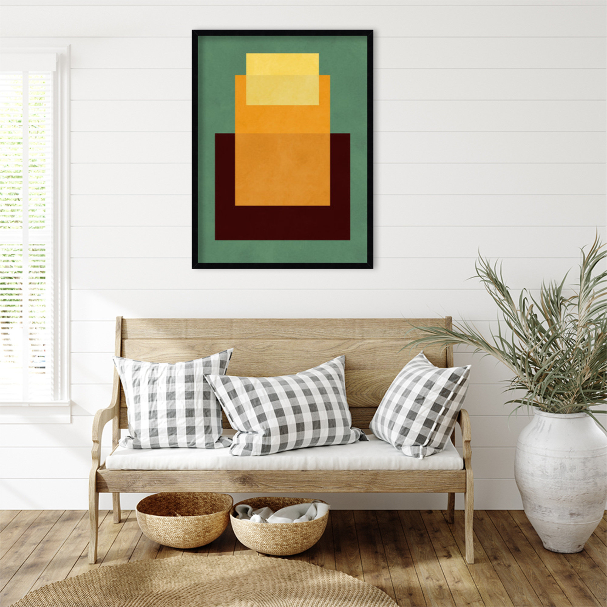 Overlapping geometry 10 by Norvin Wood Framed Wall Art Print, Black, Green/Orange, 33" H x 25" W