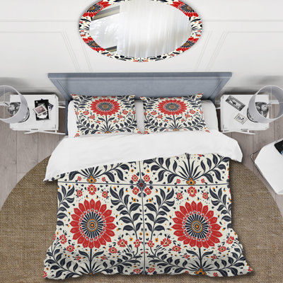 Red Red Retro Flowers - Ensemble de housse de couette Retro Flowers
