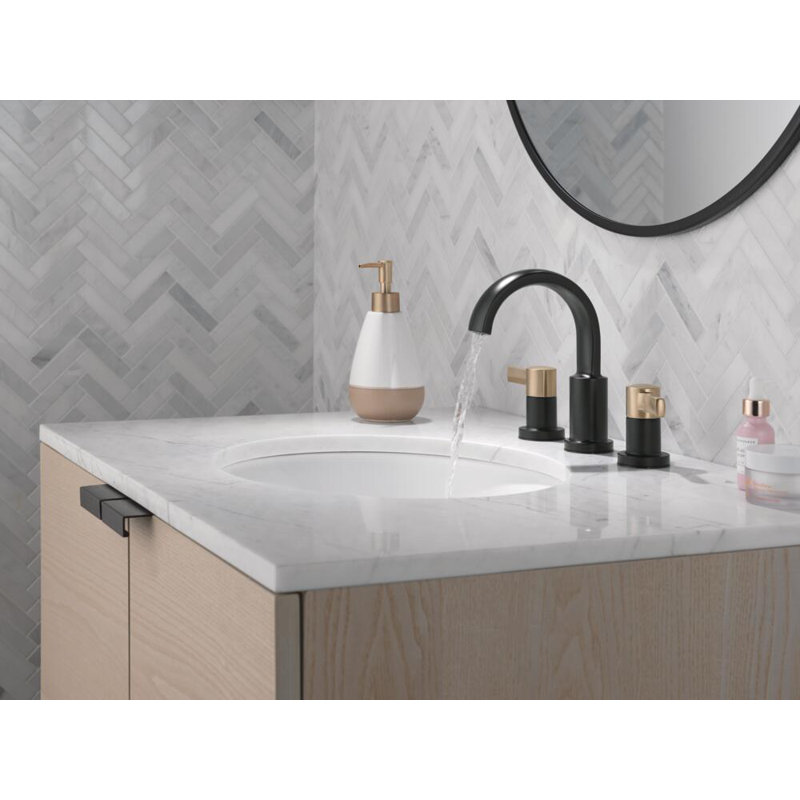 Albion Widespread Bathroom Faucet 3 Hole, 2-handle Bathroom Sink Faucet with Drain Assembly, Matte Black/Champagne Bronze