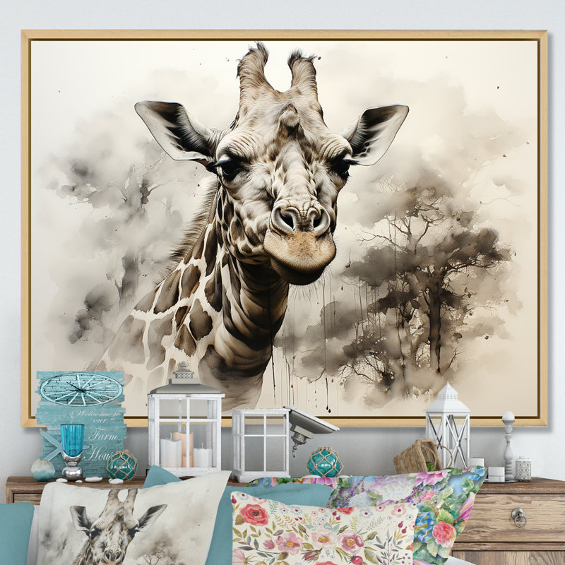 Girafe beige classique élégance I, H 30 po x l 40 po x P 1,5 po, Cadre naturel flottant
