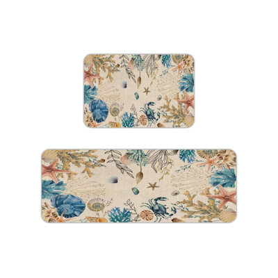 Tapis de cuisine côtiers multicolores, paquet de 2 tapis nautiques pour la cuisine et le vestibule