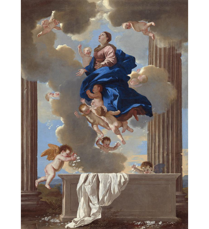 "L'assomption de la Vierge" par Nicolas Poussin - Toile tendue avec châssis, H 48 po x l 33 po
