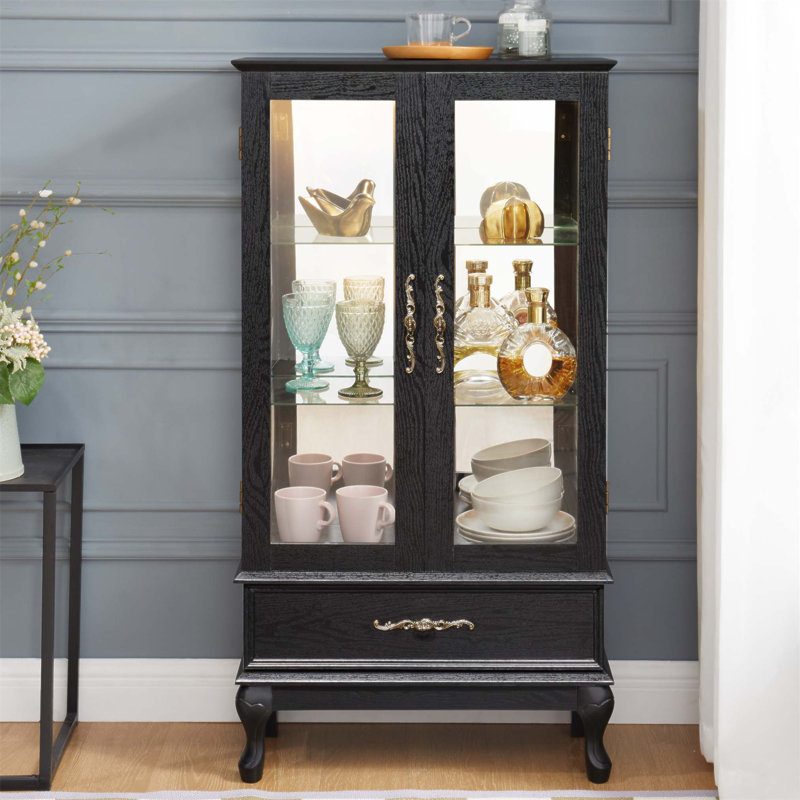 Vitrine lumineuse avec portes en verre, tablettes réglables et lumières DEL pour une décoration et un rangement élégants