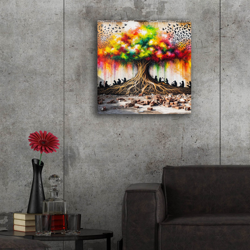  Art mural en verre en acrylique «Wisdom Tree 3» par Rey Klimt, 24 po x 24 po, H 24 po x l 24 po
