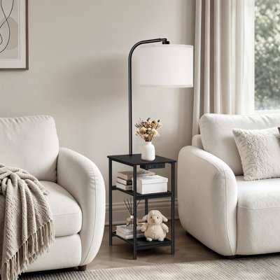 48.43 In. Modern LED Bedside Table Lamp With Linen Drum Shade And Charging Station