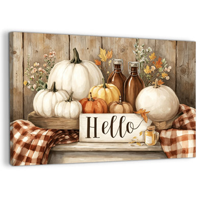 Automne, art mural sur toile citrouille, art automnal enveloppé dans une galerie, style rustique chaleureux pour le salon, entrée de cuisine, photos d'automne, 12 x 18 po