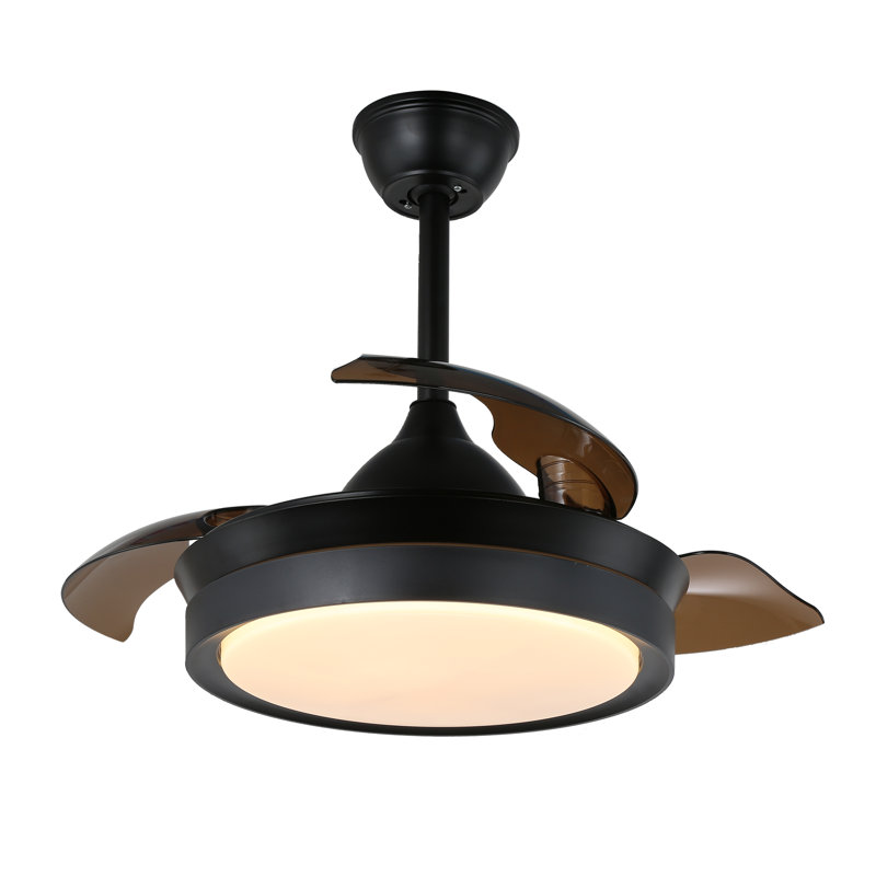 Aadvik 42" Retractable Ceiling Fan with LED Lights and Remote, 6-speed Reversible Fan, Black, Neutral White