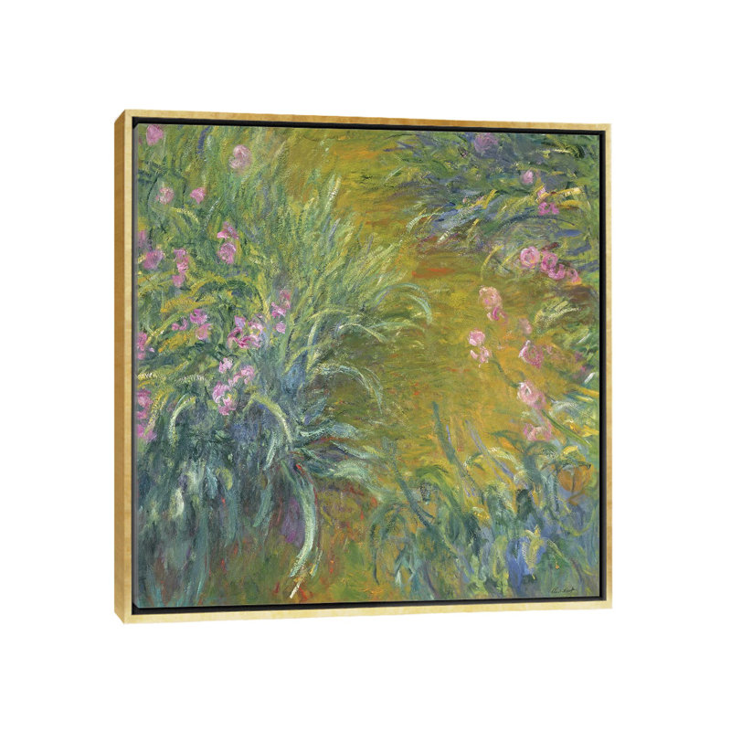 Iris par Claude Monet - impression d'art graphique, H 26 po x l 26 po x P 1,5 po, Toile encadrée d'or, Aucun mat