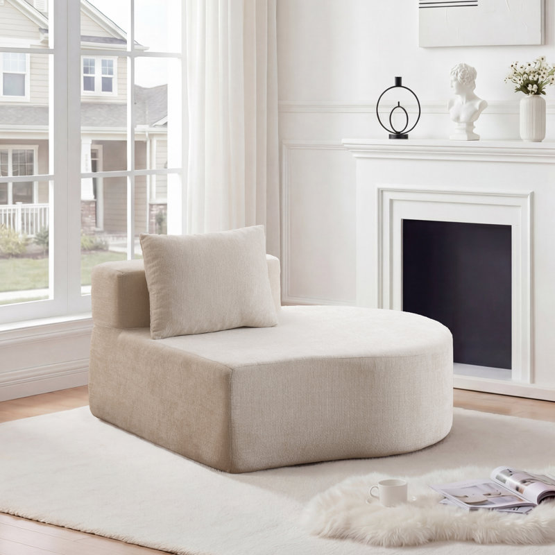 Boneless Upholstered Sectional Round Sofa, Beige, Right