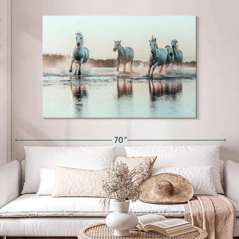 Chevaux français blancs Brampt, H 34 po x l 51 po