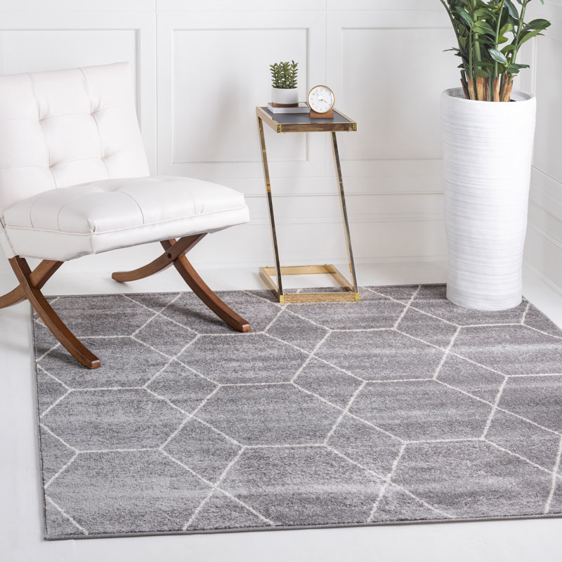Tapis géométrique Debrodie, Carré 4 pi 1 po, Gris clair