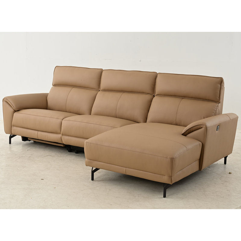 Canapé modulaire surdimensionné avec méridienne Baria, Orienté à droite, Cuir fleur brun clair