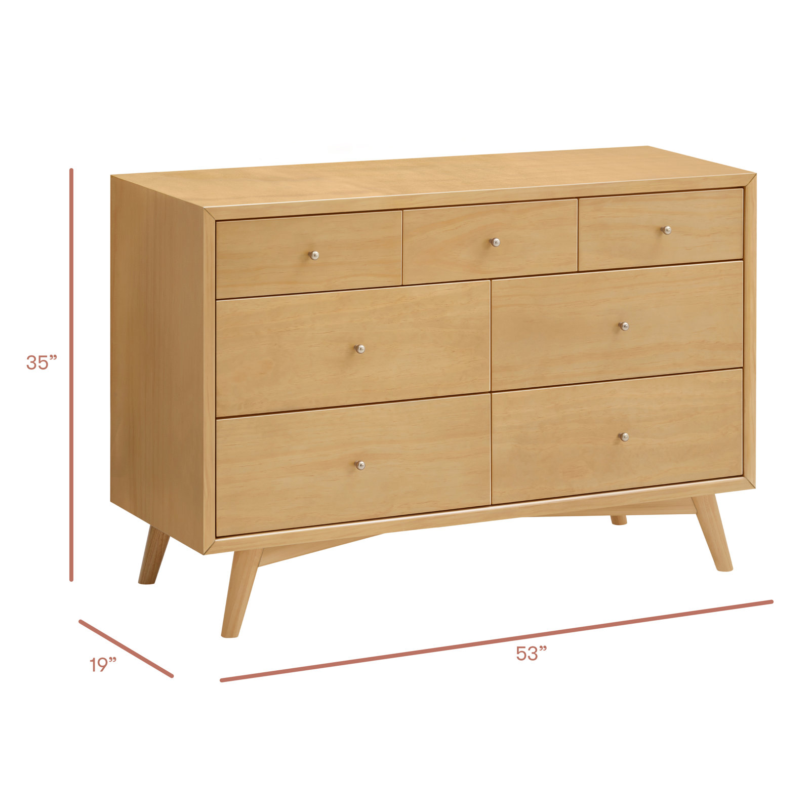 Palma 7 Drawer 53" W Double Dresser, Honey