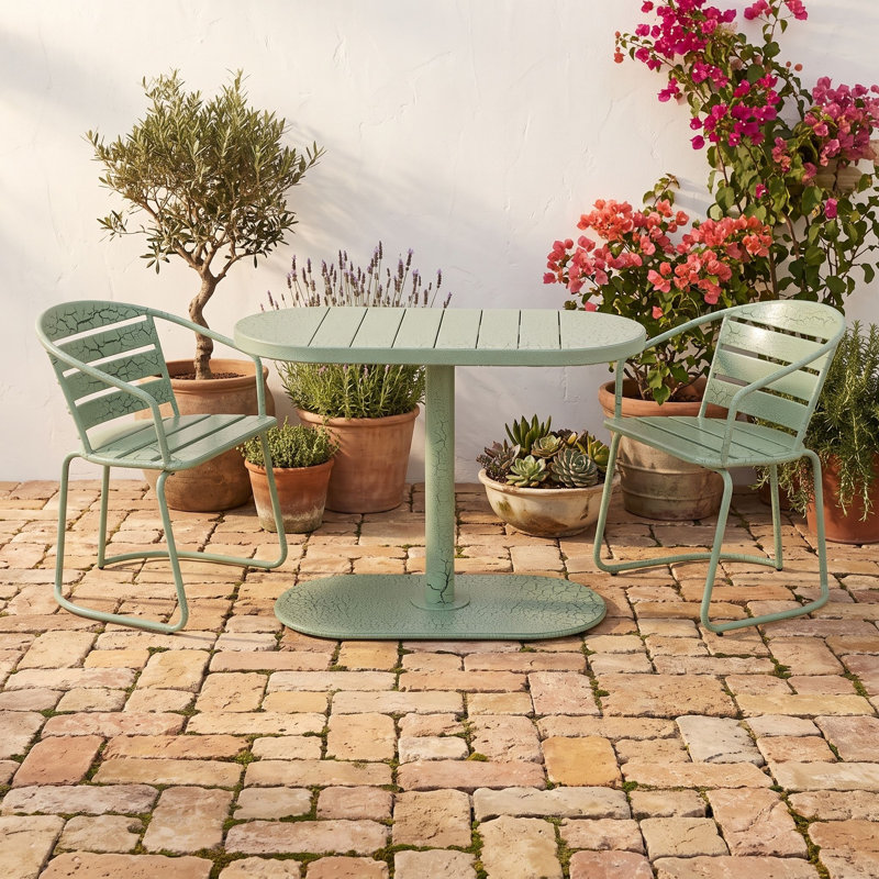 Ensemble de salle à manger d'extérieur 3 pièces, table de patio et 2 chaises Modern, Green