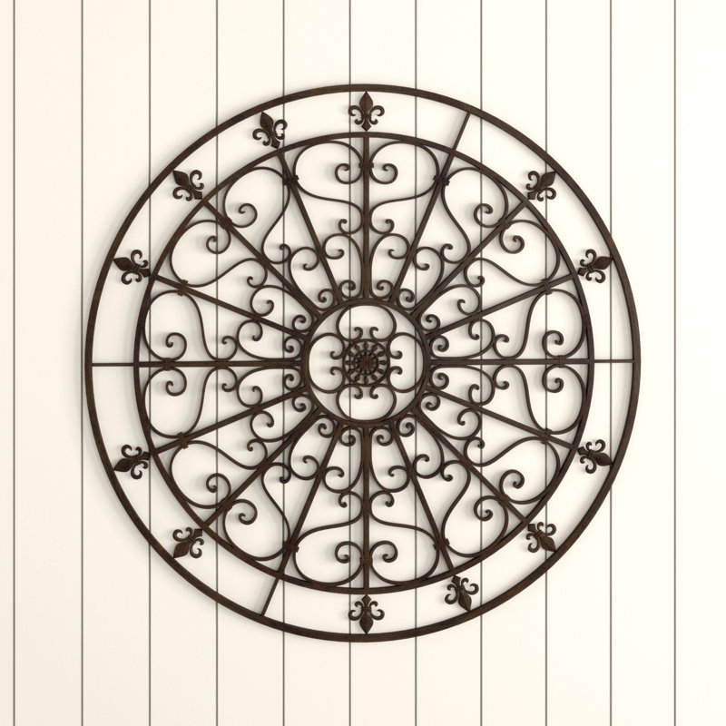 May Metal Circle Fleur De Lis Bronze Wall Decor with Scrollwork