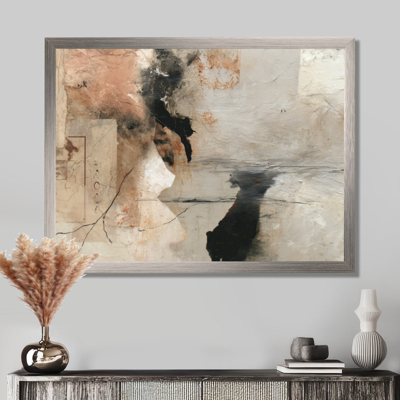 «Black and Grey Brushstroke», reproduction d'art sur toile, H 16 po x l 32 po, Cadre photo unique, Argent argent