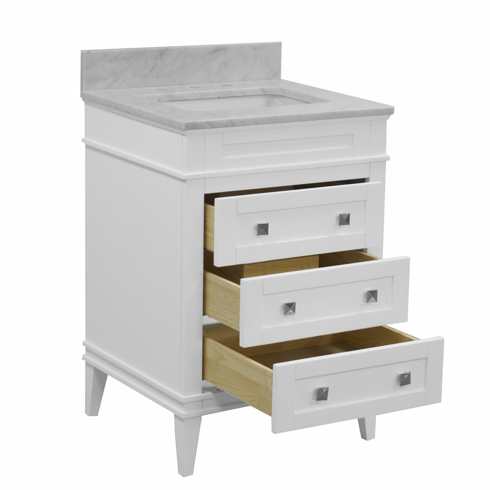 24'' Single Bathroom Vanity, White, Carrara Marble