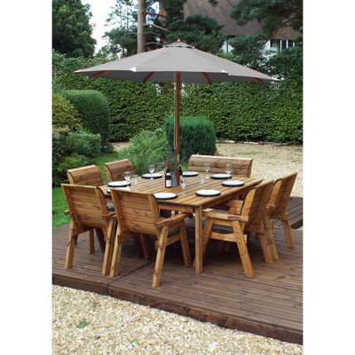 Francis 8 - Person Wood Patio Dining Set with Square Table , Cushions Included