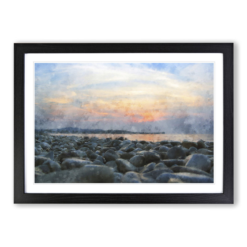 A Pebble Beach - Picture Frame Graphic Art, Black Framed, 36cm H x 48cm W x 2cm D