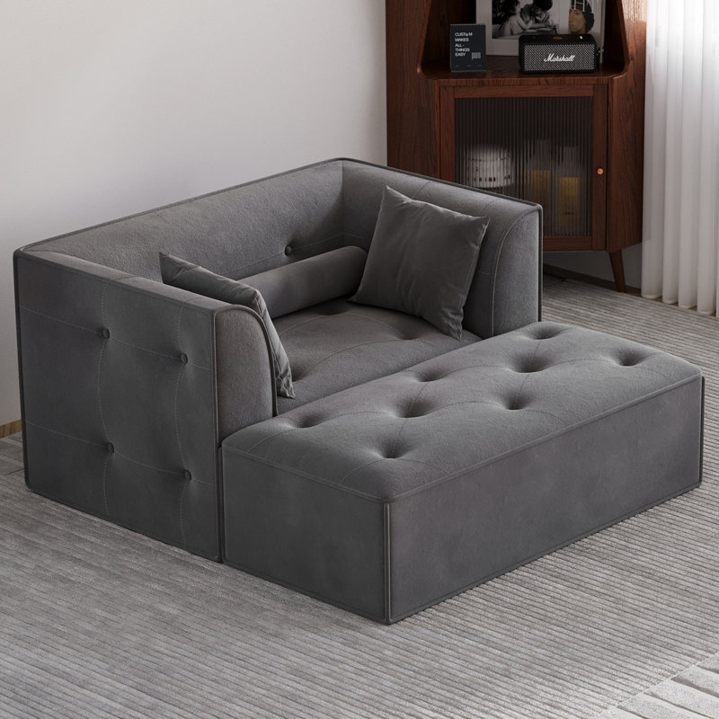 Canapé moderne avec repose-pieds et coussins amovibles, Gris