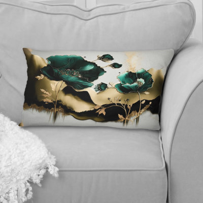 Gold And Green Poppy Floral Euphoria II - Poppies Printed Pillow
