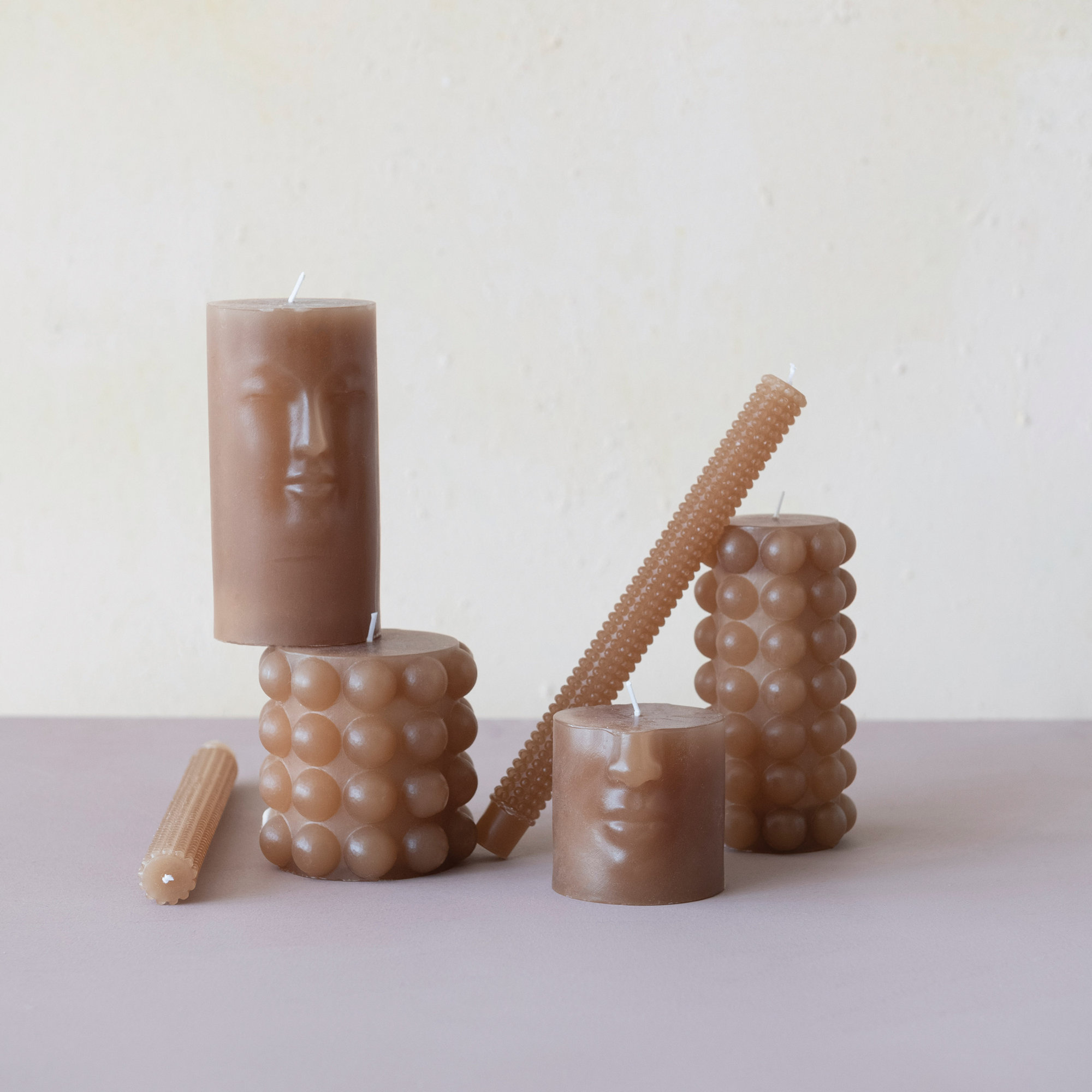 Unscented Hobnail Taper Candles, Brown