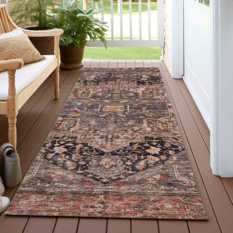 Tapis gris anthracite lavable à la machine intérieur / extérieur Claudian ACN1240, Tapis de couloir 2 pi 3 po x 7 pi 6 po
