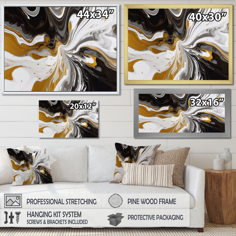 Symphonie or et marbre noir, Toile tendue, H 12 po x l 20 po x P 1 po
