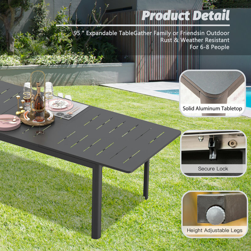 Malakeh Rectangular Extendable Outdoor Dining Table , 64.96'' in. W 35.43'' in. D, Dark Brown