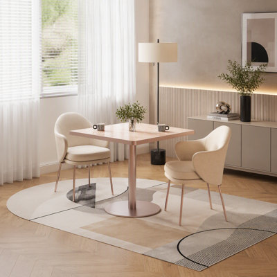 31.5" Square Modern Tulip Dining Table, Faux Marble Sintered Stone Top with Gold Stainless Steel Base, Compact Kitchen Table for 2-4 People