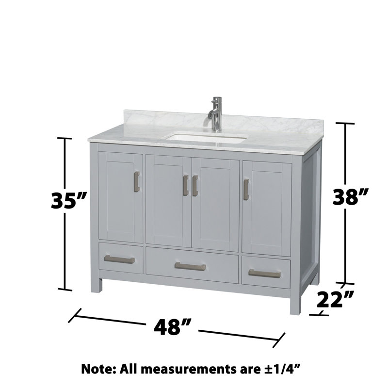 Sheffield 48" Single Bathroom Vanity Set, Gray, White Carrera Marble