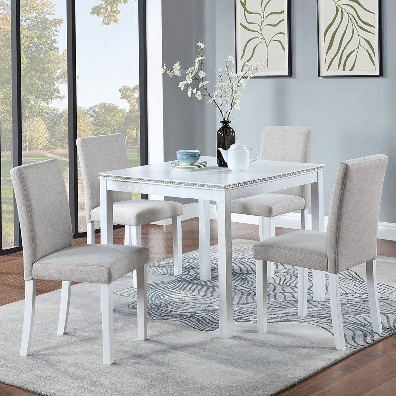 Ensemble de table de salle à manger en bois 5 pièces, ensemble de table de cuisine avec table carrée, table de salle à manger en bois