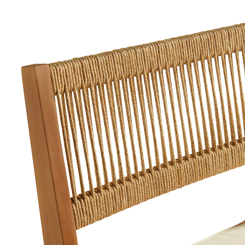 Set of 2 Weather-Resistant Solid Wood Stackable Outdoor Dining Chairs with Cream Cushions