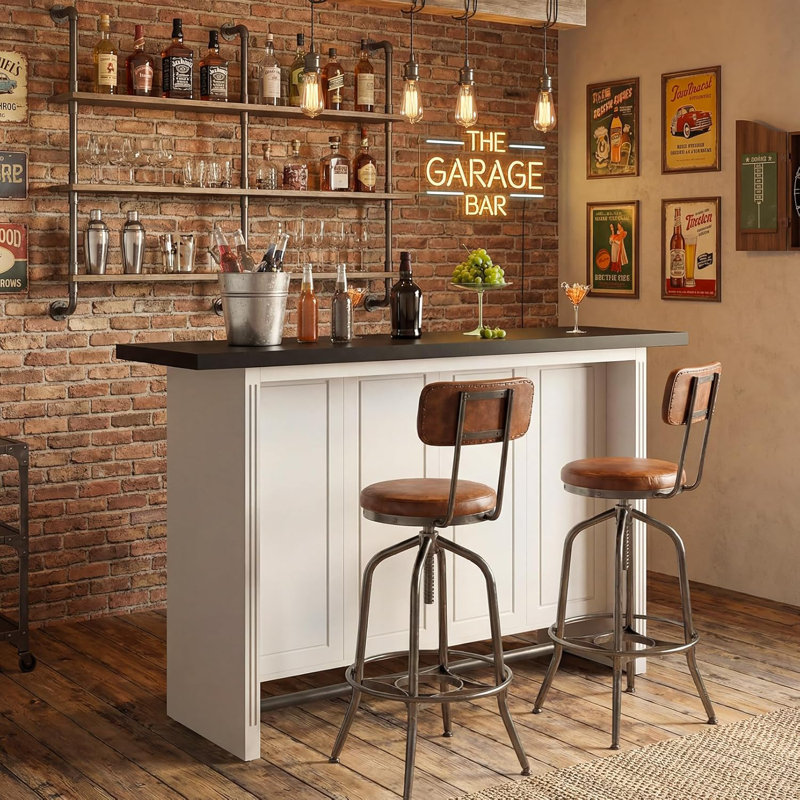 Grande table de bar Vividwood de 63 pouces avec 3 tablettes de rangement, bar de maison à 3 niveaux avec repose-pieds, barre de sous-sol avec rangement pour la cuisine, la salle à manger et le salon