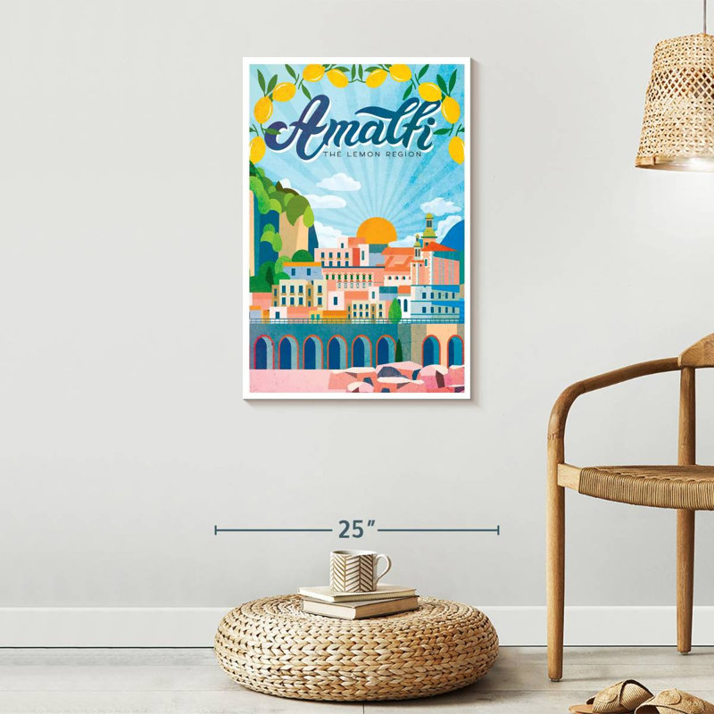 Amalfi Turquoise, affiche rétro sur toile, H 30 po x l 20 po x P 1,25 po